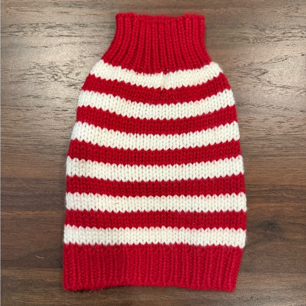 Striped Red and White Dog Sweater with Christmas Vibes!
